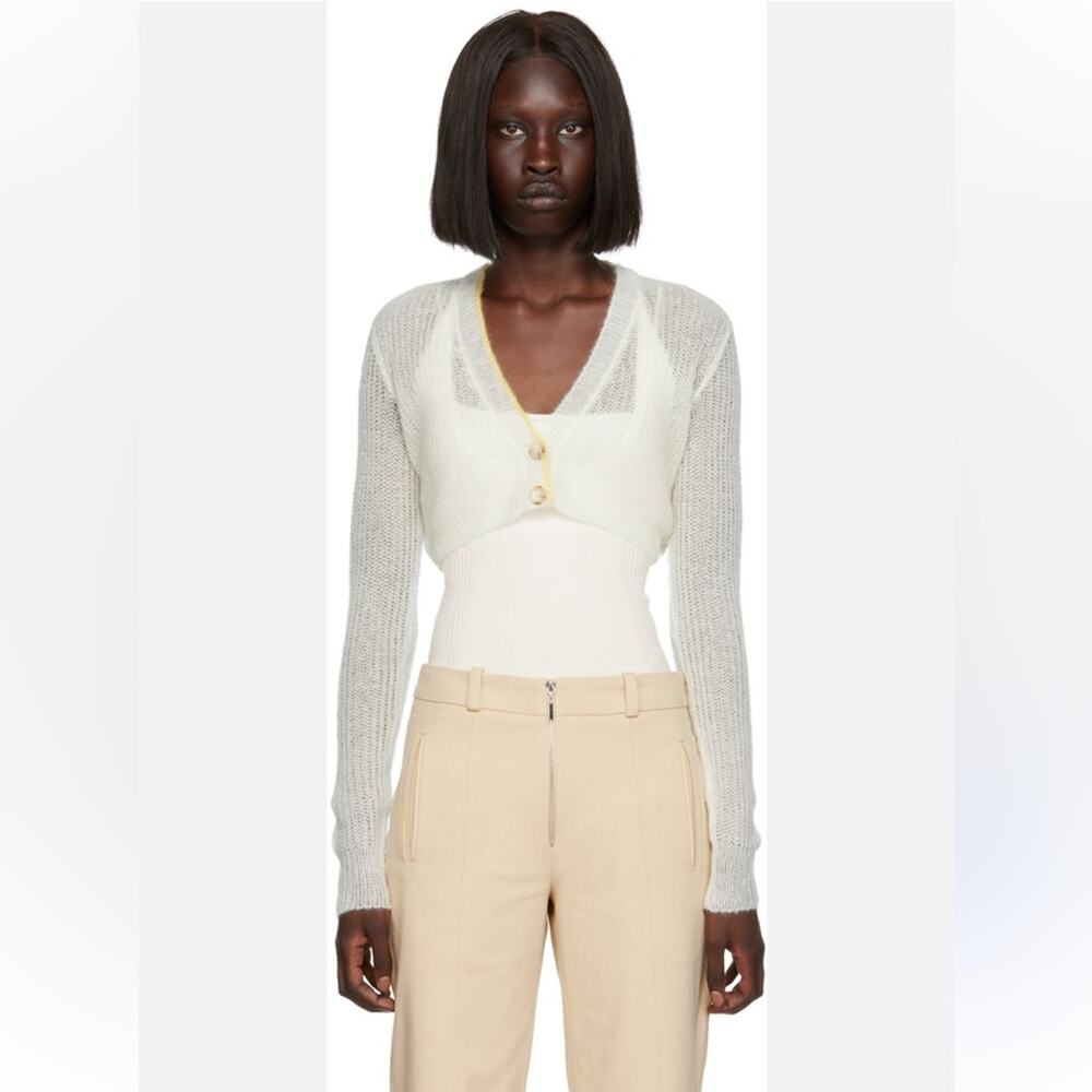 ANNA OCTOBER White Mohair Wool Blend Cropped Cardigan‎ Sweater  L